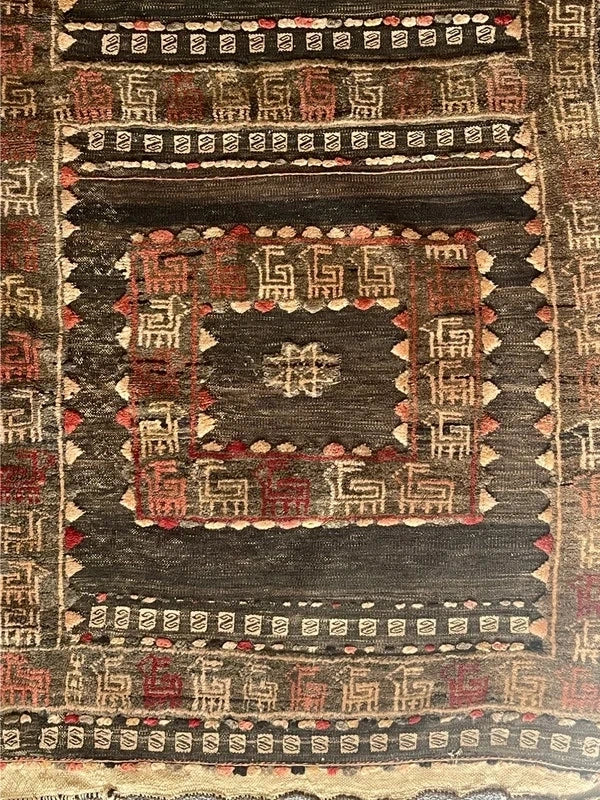 Very Old Tribal Turkmen Sofreh Rug 140x130cm Handmade Animal Motif Textile — photograph 5