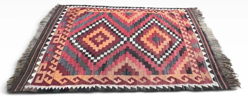 Vintage Handwoven Kilim Rug 203 × 112 cm – Tribal Geometric Wool Flatweave — photograph 2