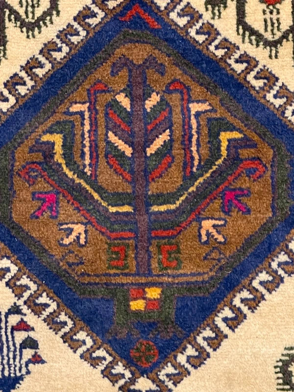 Persian Hand-Knotted Wool Rug 226x132cm – Blue & Cream Tribal — photograph 9