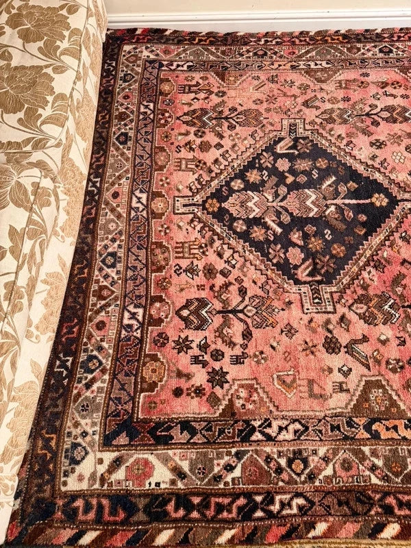 Large Vintage Persian Shiraz Hand Knotted Wool Rug 305x214cm Iranian Tribal Carpet — photograph 7
