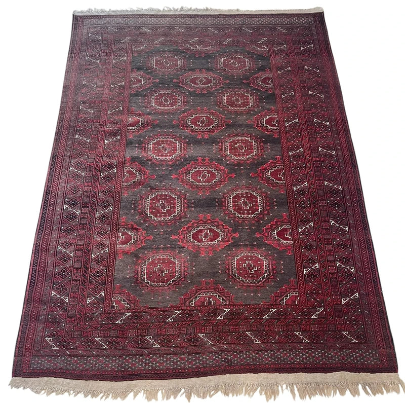 Vintage Afghan Baluch Hand-Knotted Wool Rug Tribal Elephant Foot Design 194 × 133 cm (6'4" × 4'4") — photograph 6