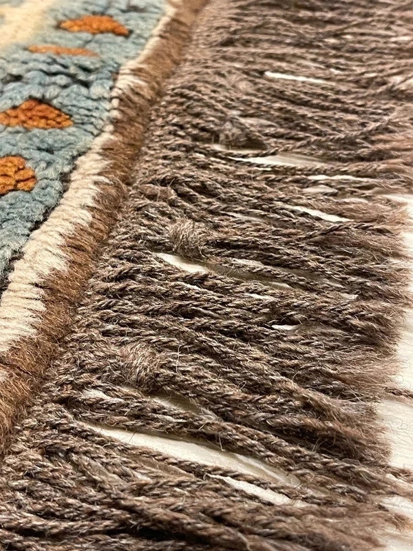 Hand-kontted Wool Kazak / Caucasian Style Rug – Rust & Blue – 202 × 138 cm — photograph 13