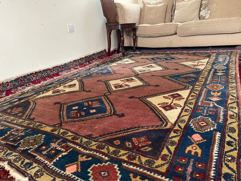 Vintage hand knotted wool tribal rug 227 x 150 cm Kazak Caucasian style — photograph 3