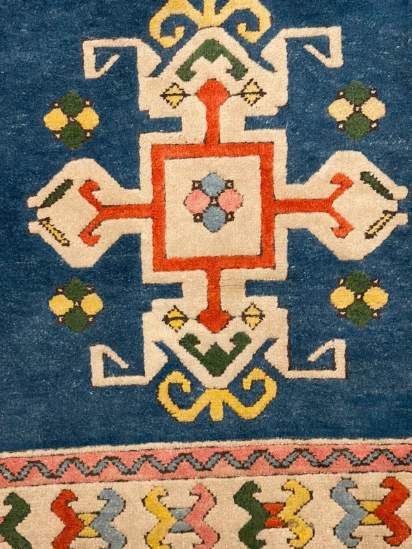 Handmade Turkish 100% wool rug 195x133cm – blue geometric – Ayasofya — photograph 2