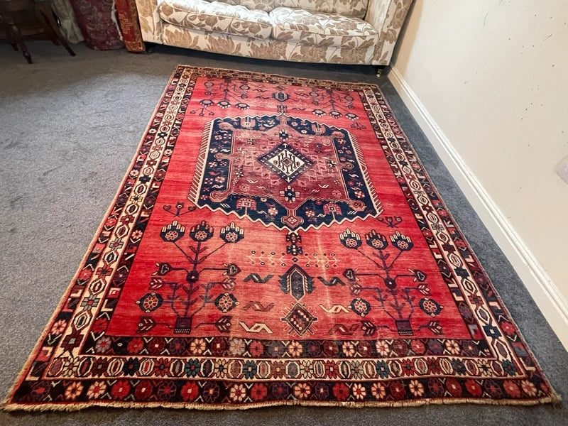 Hand Knotted Persian Wool Rug 251 x 170 cm Vintage Pink Salmon Rug — photograph 6