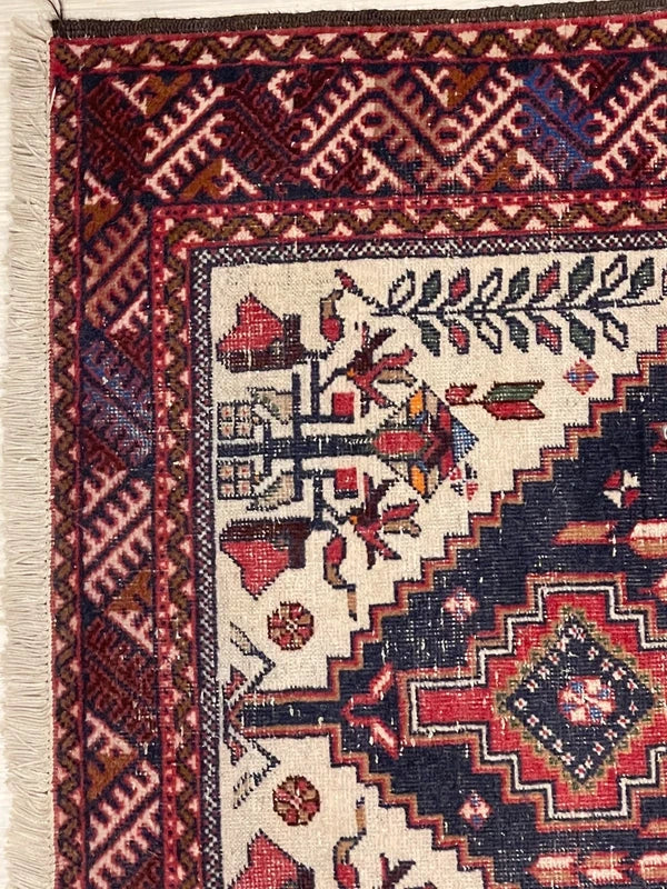 Vintage Persian Hand-Knotted Wool Rug 193x109cm – Navy & Red Tribal — photograph 8