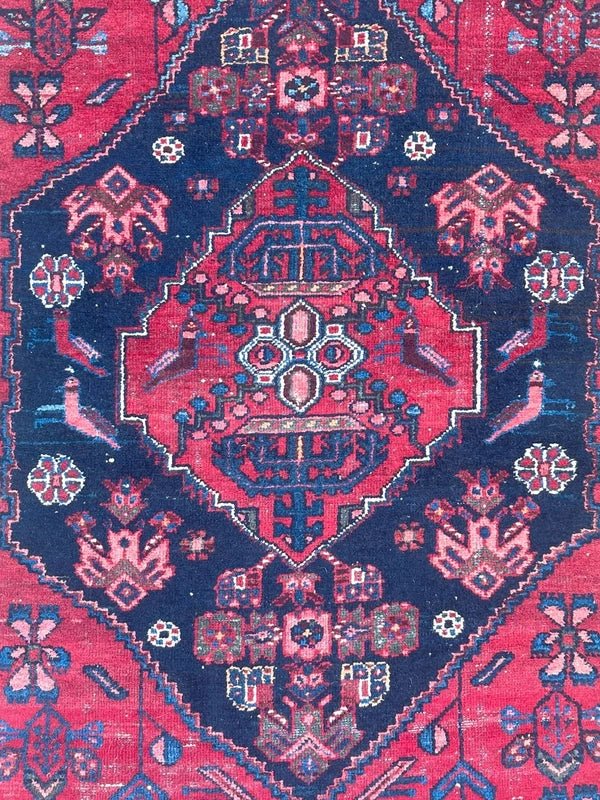 Persian Handmade Wool Rug 141x100cm Red Navy Vintage Small Carpet — photograph 2
