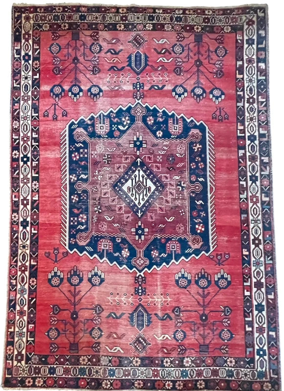 Hand Knotted Persian Wool Rug 251 x 170 cm Vintage Pink Salmon Rug — photograph 2