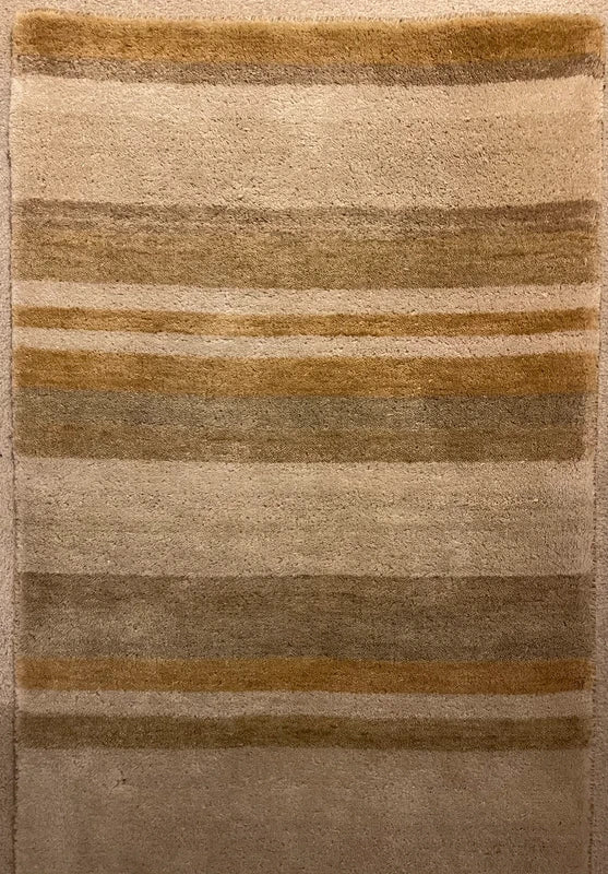 Luxury Hand Knotted Wool Runner Rug 240 × 70 cm | Beige Striped Handmade Wool Rug — photograph 7