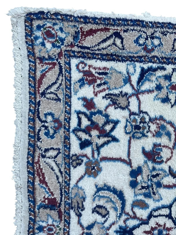 Small Hand Knotted Persian Nain/Isfahan-type Rug 142x91cm Blue Cream Wool Carpet — photograph 8