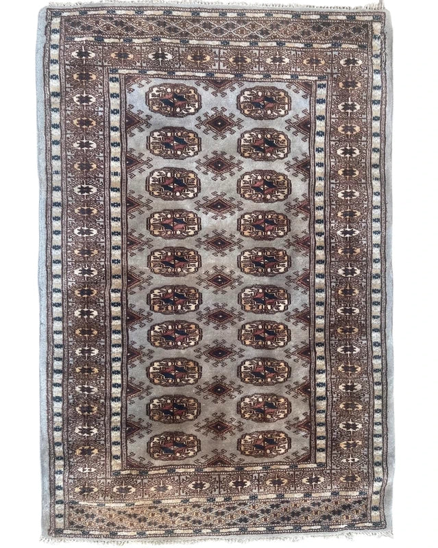 Small Hand knotted Bokhara Style Rug 123x83cm Grey Brown Vintage Look Carpet — photograph 1