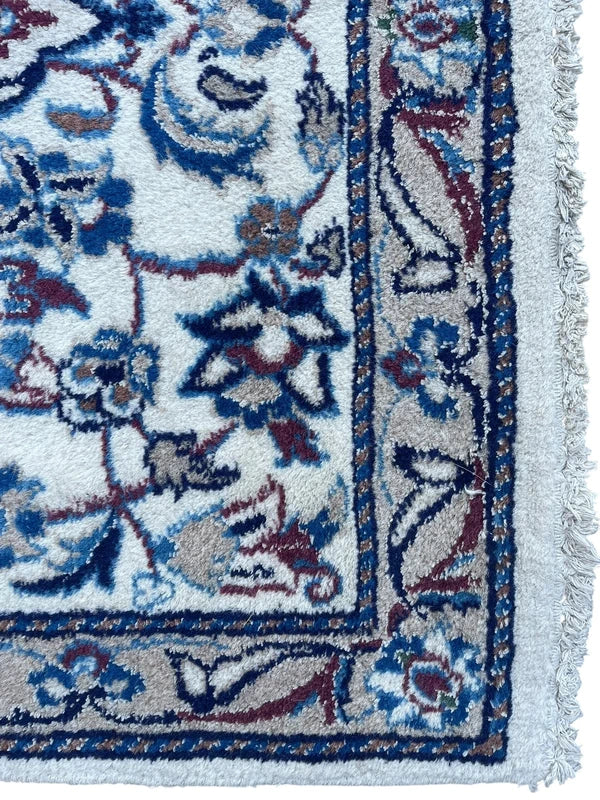 Small Hand Knotted Persian Nain/Isfahan-type Rug 142x91cm Blue Cream Wool Carpet — photograph 7