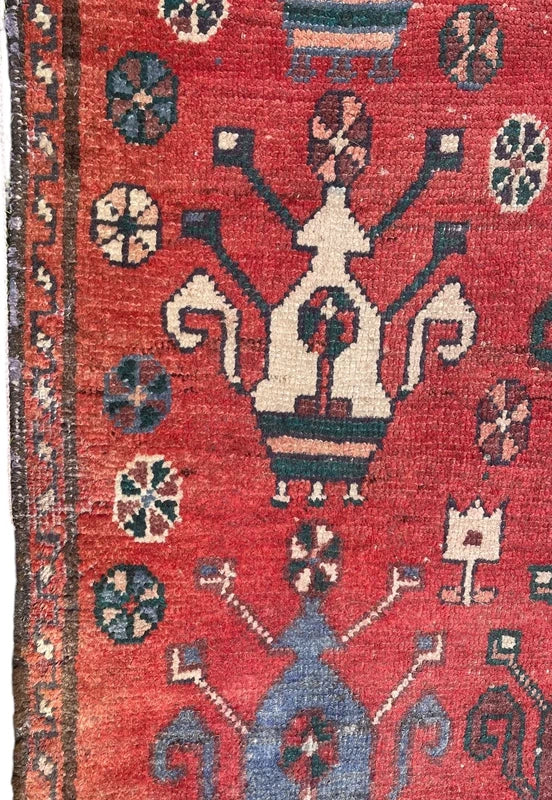 Old Persian Village Rug 242x107cm Handmade Red Tribal Carpet — photograph 16