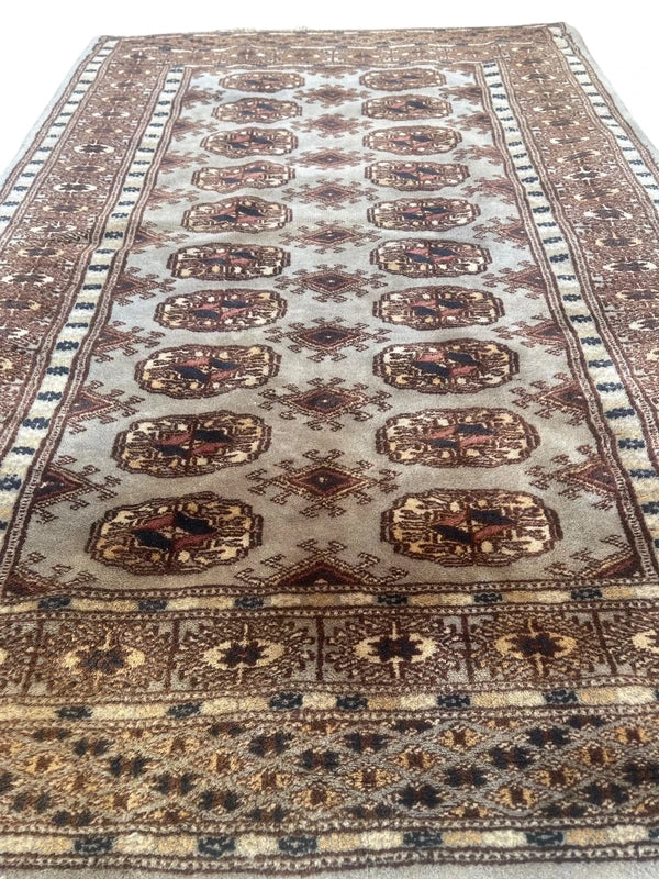 Small Hand knotted Bokhara Style Rug 123x83cm Grey Brown Vintage Look Carpet — photograph 2