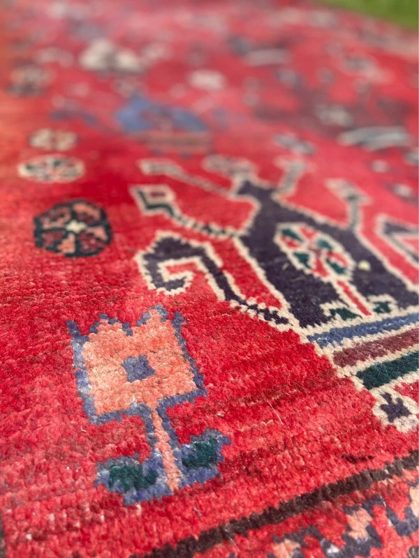 Old Persian Village Rug 242x107cm Handmade Red Tribal Carpet — photograph 2