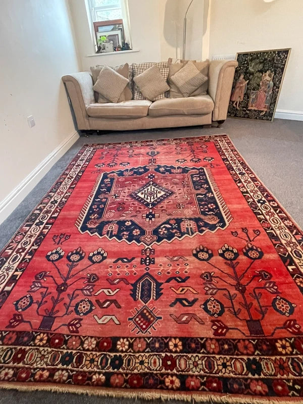 Hand Knotted Persian Wool Rug 251 x 170 cm Vintage Pink Salmon Rug — photograph 1