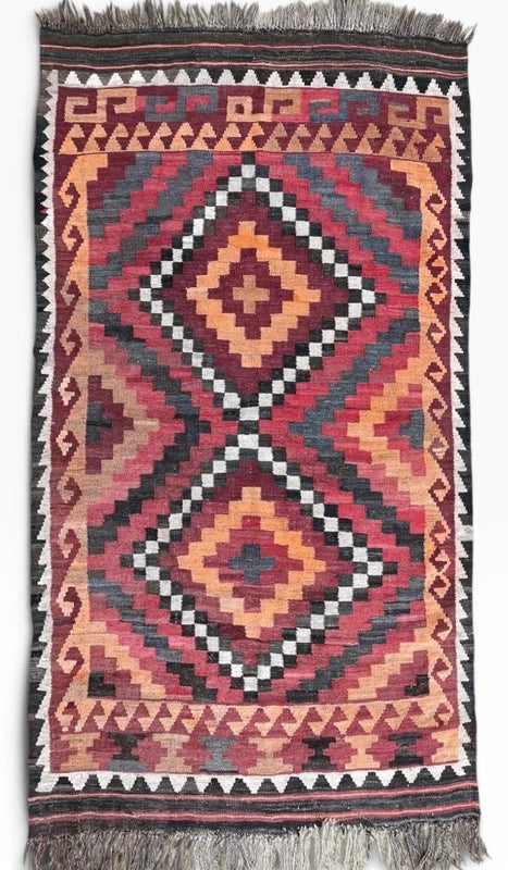 Vintage Handwoven Kilim Rug 203 × 112 cm – Tribal Geometric Wool Flatweave — photograph 1