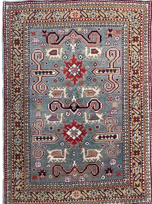 Authentic Hand Knotted Kazak Rug 96 × 66 cm – Fine Wool Tribal Carpet – Pale Blue — photograph 2