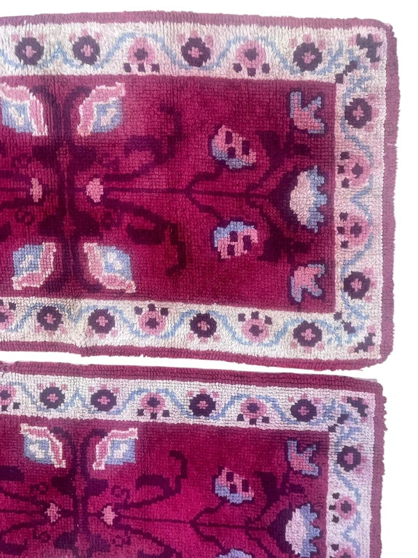 Set of 4 Vintage Handmade Wool Rugs – Matching Pink Burgundy Floral Rugs — photograph 7