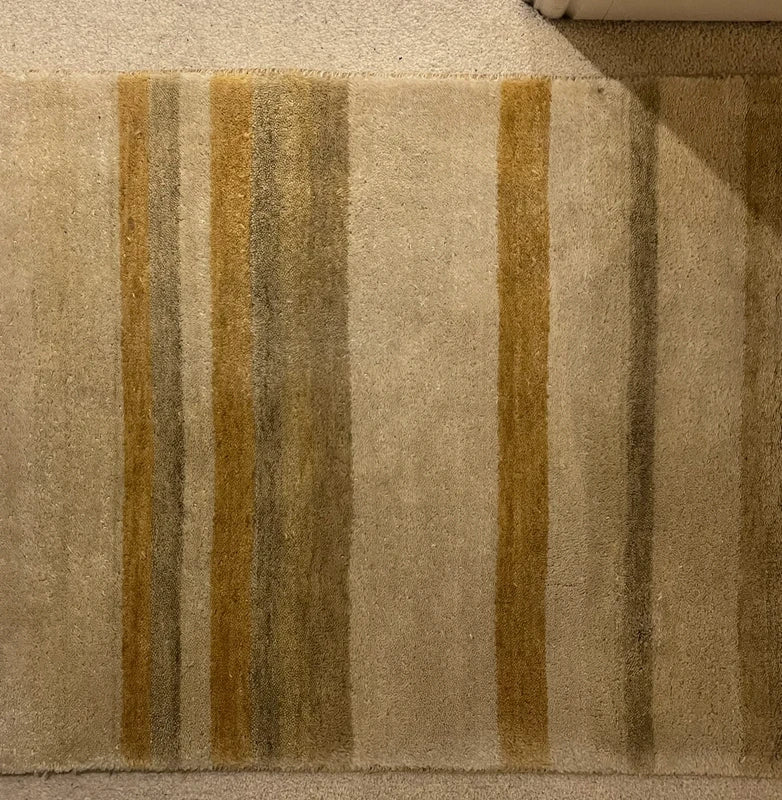 Luxury Hand Knotted Wool Runner Rug 240 × 70 cm | Beige Striped Handmade Wool Rug — photograph 6