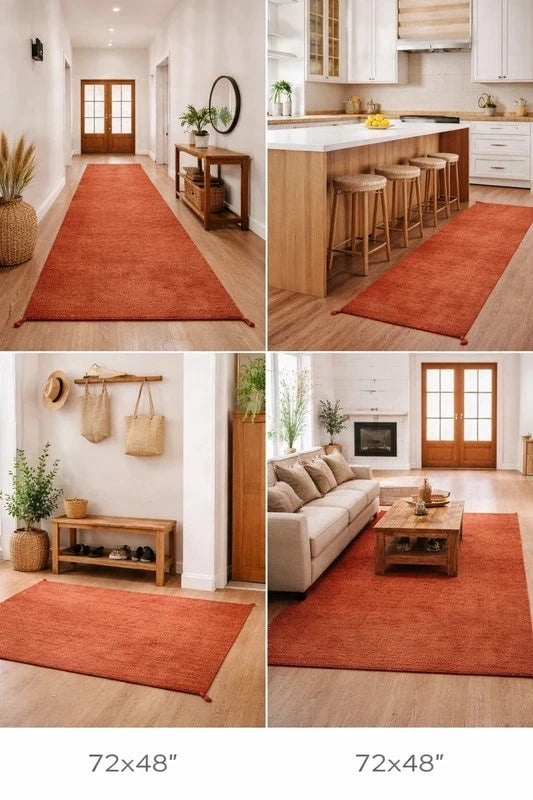 Hand‑knotted 100% wool runner 8ft (244x81cm) terracotta/rust — photograph 2