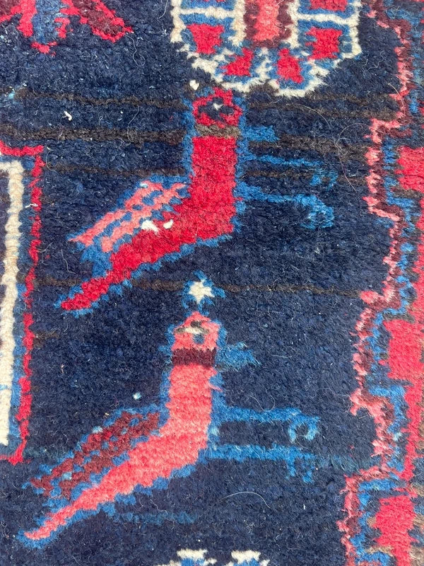 Persian Handmade Wool Rug 141x100cm Red Navy Vintage Small Carpet — photograph 5