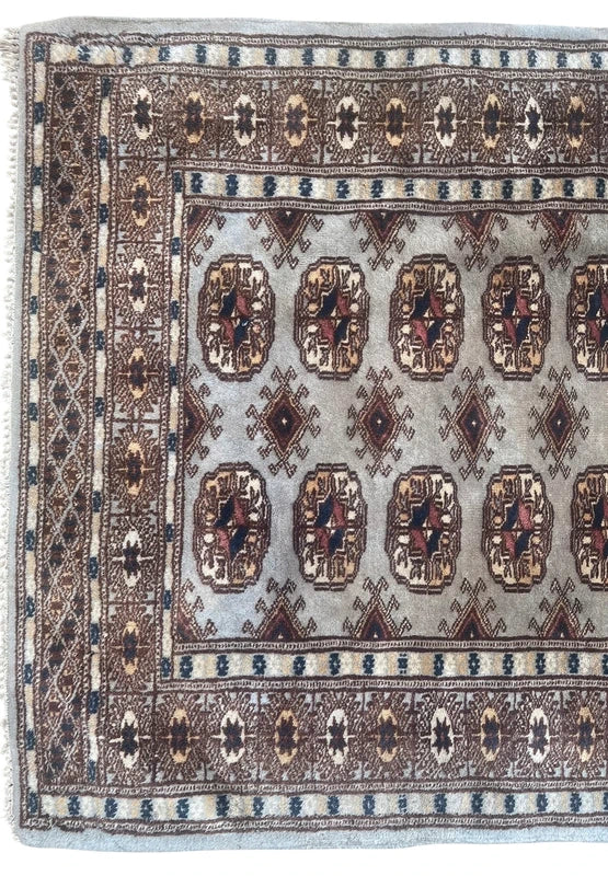 Small Hand knotted Bokhara Style Rug 123x83cm Grey Brown Vintage Look Carpet — photograph 4