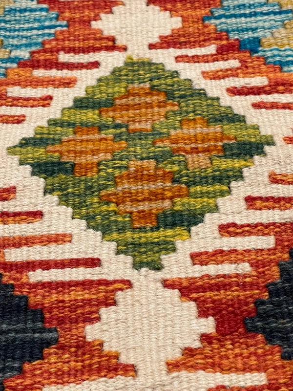 Vintage-Style Wool Kilim 146x67cm | Caucasian | Kazak Inspired | Tribal / Boho Rug — photograph 2
