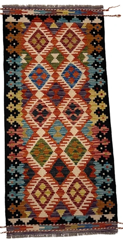 Vintage-Style Wool Kilim 146x67cm | Caucasian | Kazak Inspired | Tribal / Boho Rug — photograph 6