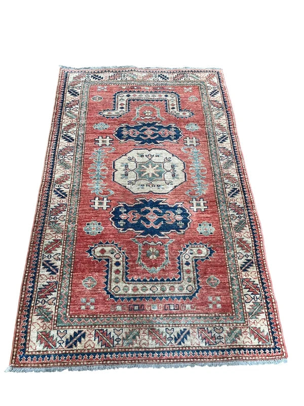 Hand Knotted Kazak Style Wool Rug 154x100cm Small Tribal Carpet — photograph 2