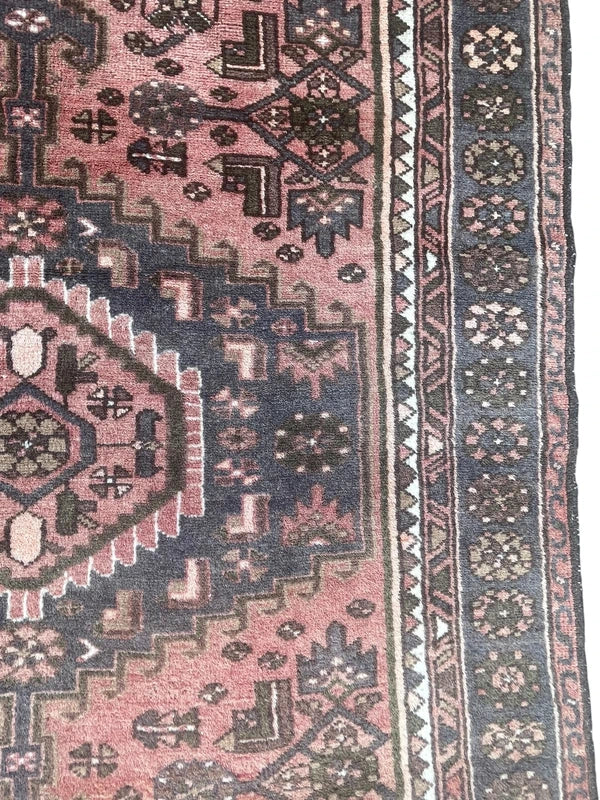 Vintage Persian Hamadan Rug 196x125cm Hand Knotted Wool Pink Tribal Carpet — photograph 5