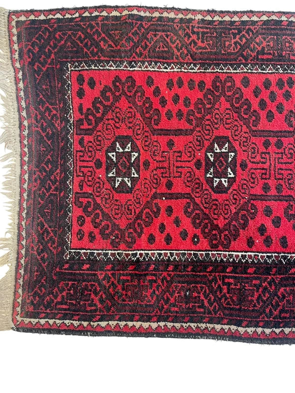 Vintage Afghan Hand Knotted Wool Rug 243x116cm Red Tribal Carpet — photograph 13