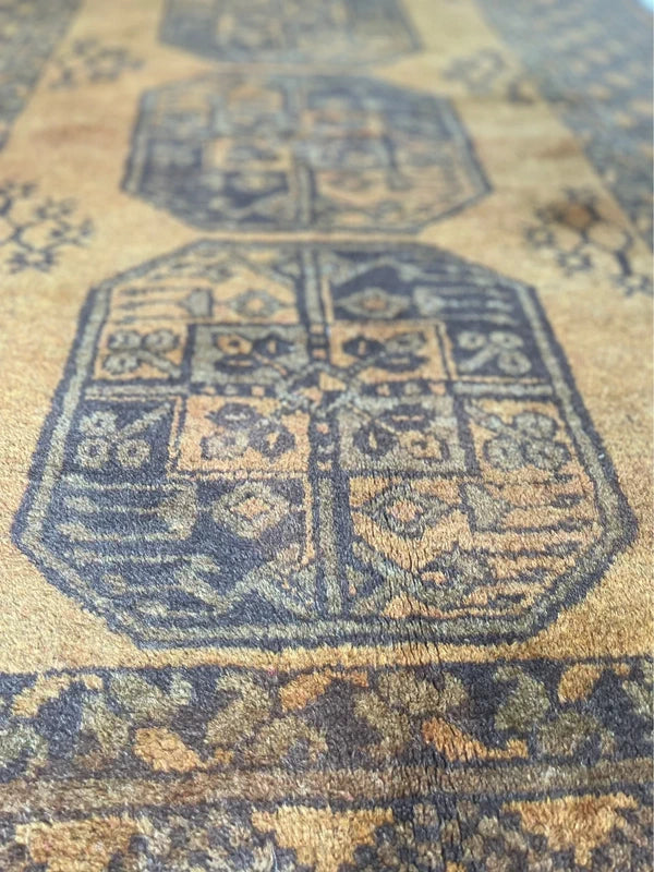 Handmade Bokhara Rug 159x108cm Gold Black Wool Small Carpet — photograph 20