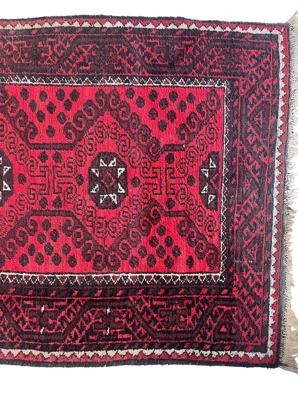 Vintage Afghan Hand Knotted Wool Rug 243x116cm Red Tribal Carpet — photograph 14