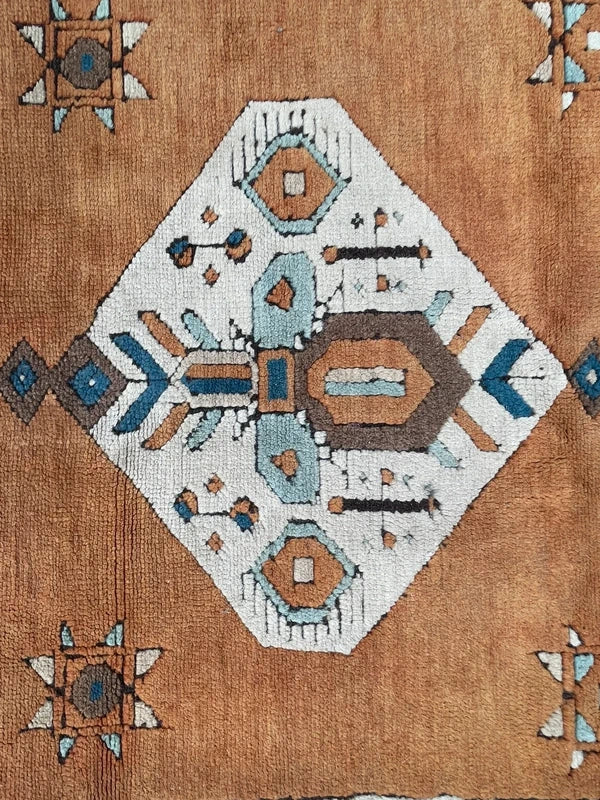 Vintage Wool Oriental Rug 162x129cm – Tribal Geometric Terracotta Blue — photograph 10