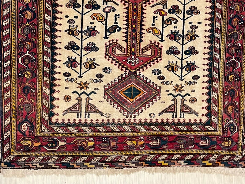 Hand-knotted wool tribal rug 148 x 100 cm – ivory & red geometric (Persian style) — photograph 14
