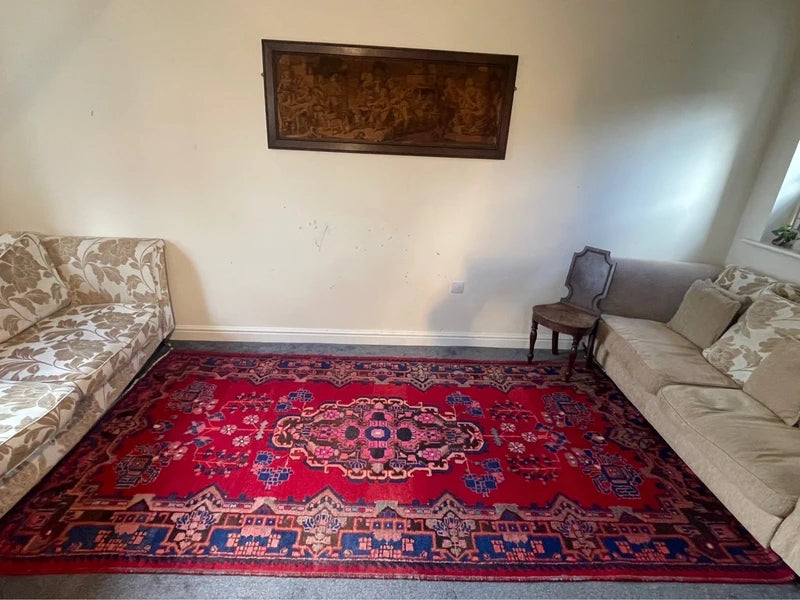 Large Handmade Persian Heriz Style Rug 303 x 159 cm Red Blue Wool Carpet — photograph 8