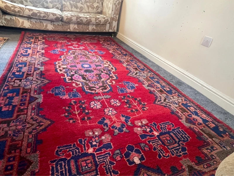 Large Handmade Persian Heriz Style Rug 303 x 159 cm Red Blue Wool Carpet — photograph 13