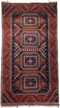 Vintage hand-knotted tribal rug 154 x 86 cm Afghan style geometric wool rug — photograph 1