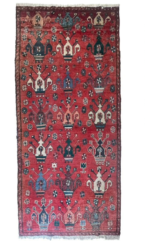 Old Persian Village Rug 242x107cm Handmade Red Tribal Carpet — photograph 10