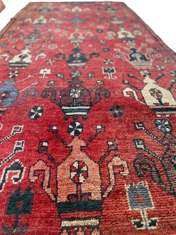 Old Persian Village Rug 242x107cm Handmade Red Tribal Carpet — photograph 4