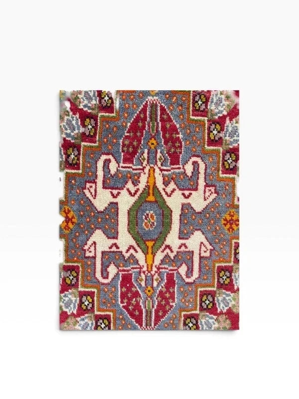 Vintage Hand-Knotted Oriental Wool Rug 65 x 65 cm – Colourful Geometric Medallion — photograph 15