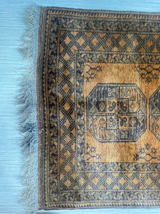 Handmade Bokhara Rug 159x108cm Gold Black Wool Small Carpet — photograph 11