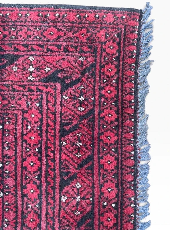 Large Vintage Afghan Hand-Knotted Wool Rug 277 x 195 cm – Red Bokhara — photograph 9