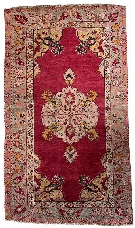 Old Vintage Hand Knotted Turkish Oushak Red Wool Rug 175 x 100 cm — photograph 1