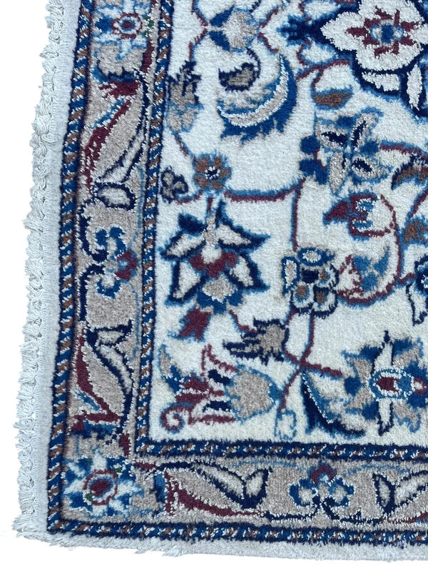 Small Hand Knotted Persian Nain/Isfahan-type Rug 142x91cm Blue Cream Wool Carpet — photograph 10