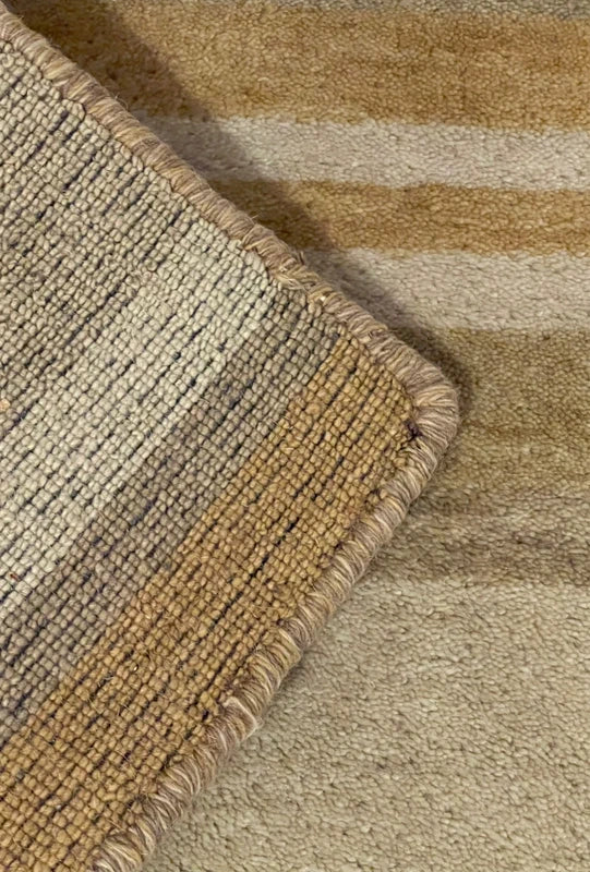 Luxury Hand Knotted Wool Runner Rug 240 × 70 cm | Beige Striped Handmade Wool Rug — photograph 8