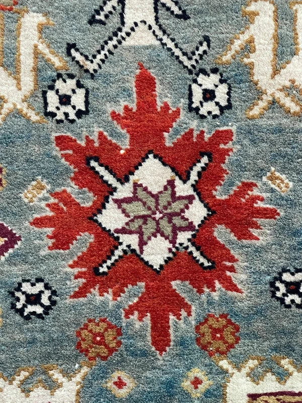 Authentic Hand Knotted Kazak Rug 96 × 66 cm – Fine Wool Tribal Carpet – Pale Blue — photograph 3