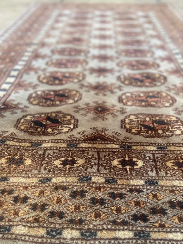 Small Hand knotted Bokhara Style Rug 123x83cm Grey Brown Vintage Look Carpet — photograph 5