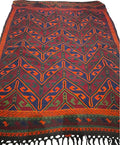 Handwoven kilim / soumak style rug – bold chevron – 155 × 133 cm – orange/blue/green — photograph 1